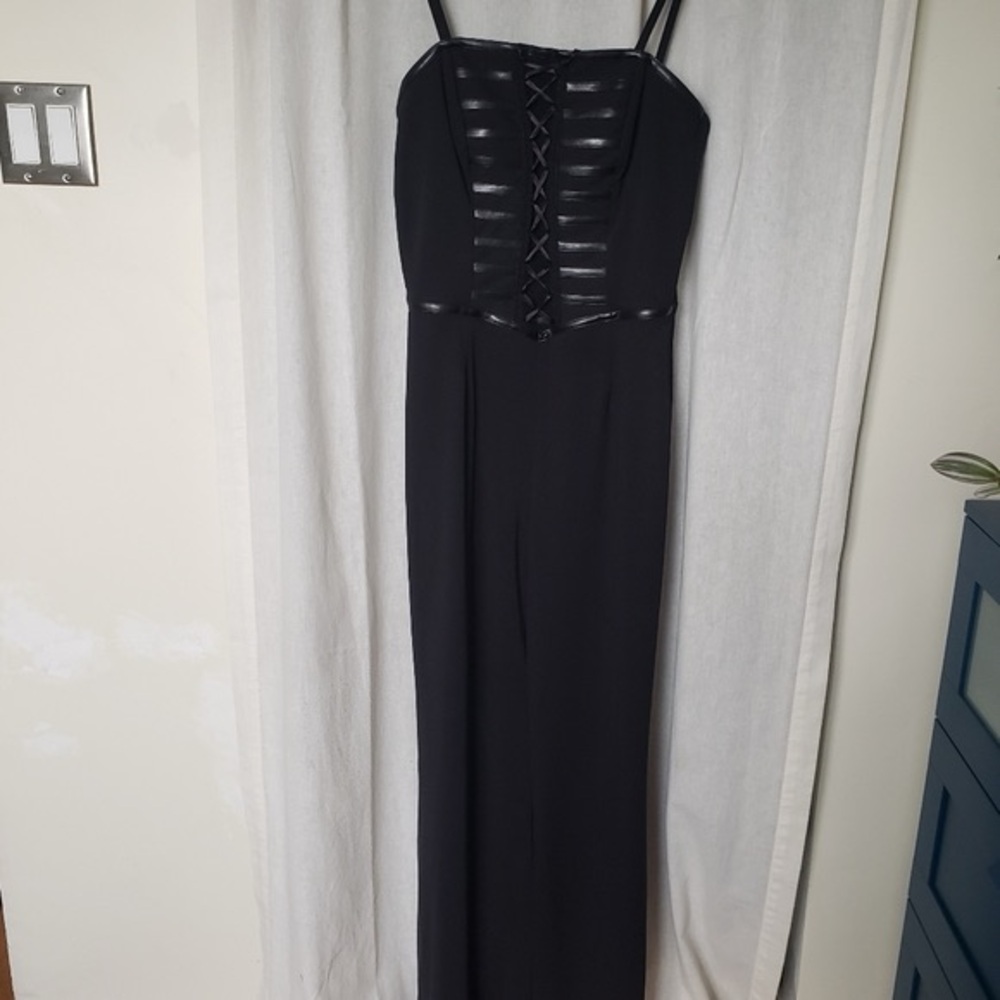 Frank Lyman Design Wide Leg Corset Top Design Overall Jumpsuit Black Sz 8 - Picture 7 of 11